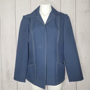 Handmade Blue Chambray Dagger Collar Buttonless Open Front Blazer